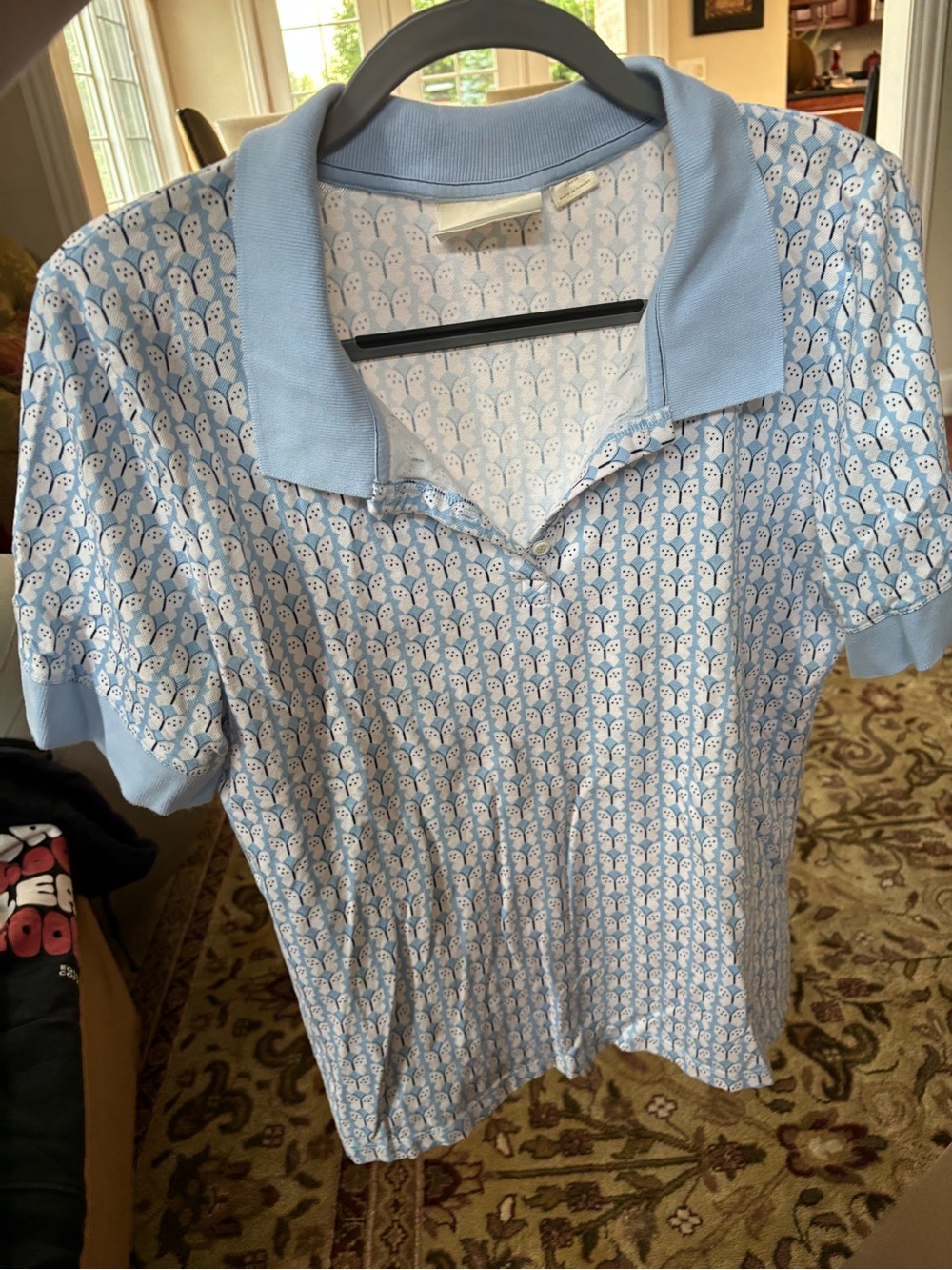 Anthropology Light Blue Patterned Polo Shirt